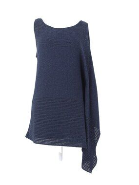 White House Black Market Top Sz S Navy Blue Metallic Draped Lined Rayon Top